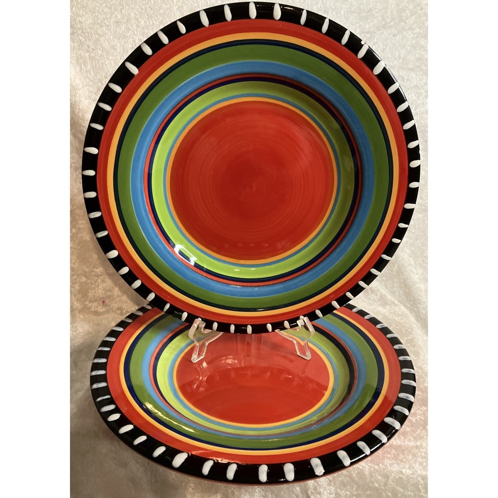 Gibson Elite Set of 2 Pueblo Springs Stoneware Plates 11" Striped Red Festive
